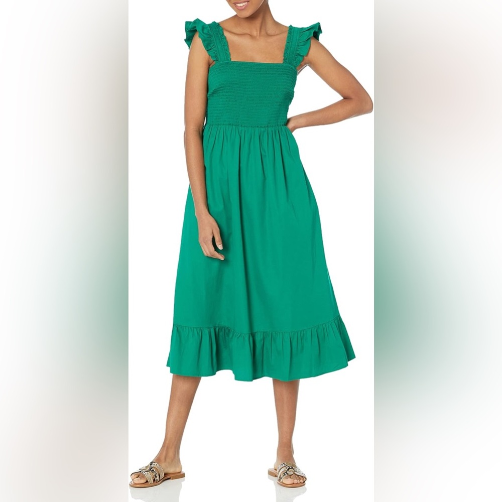 The Drop Womens Kimi Ruffled Shoulder Smocked Midi Dress